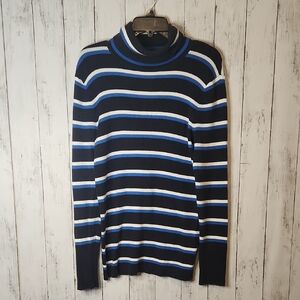 🎅Lands' End Women's Turtleneck Sweater in Navy and White Stripes Largr